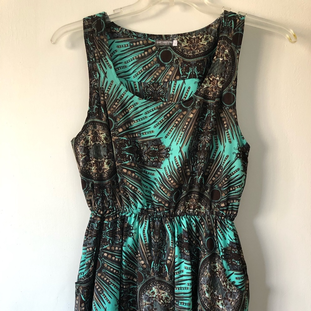 Peacock print turquoise dress